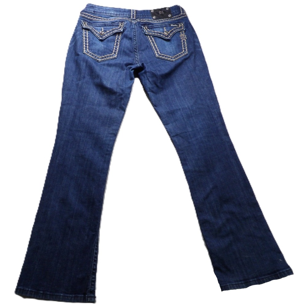 Miss Me Bootcut Jeans Women 33 Dark Wash Flap Pocket Embroidered Rhinestone Logo